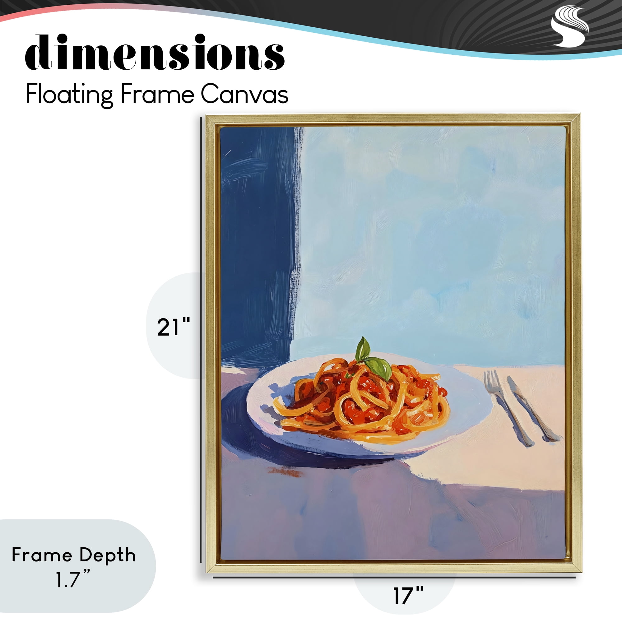 Stupell Industries Italian Spaghetti on Plate Gold Framed Floater Canvas Wall Art, design by The Prints Vibe