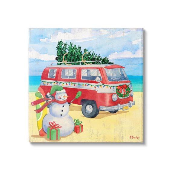 Christmas Beach Nautical Van Holiday Graphic Art Gallery Wrapped Canvas Print Wall Art