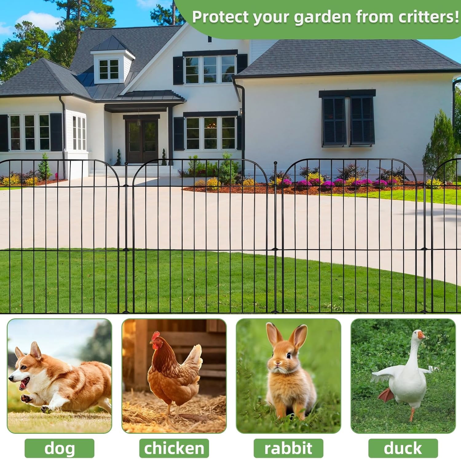 5 Panels Decorative Garden Fence, 24 in(H) x 20 ft(L) Rustproof Metal Wire Fencing with Ground Stakes for Yard, Pet and Animal Barrier