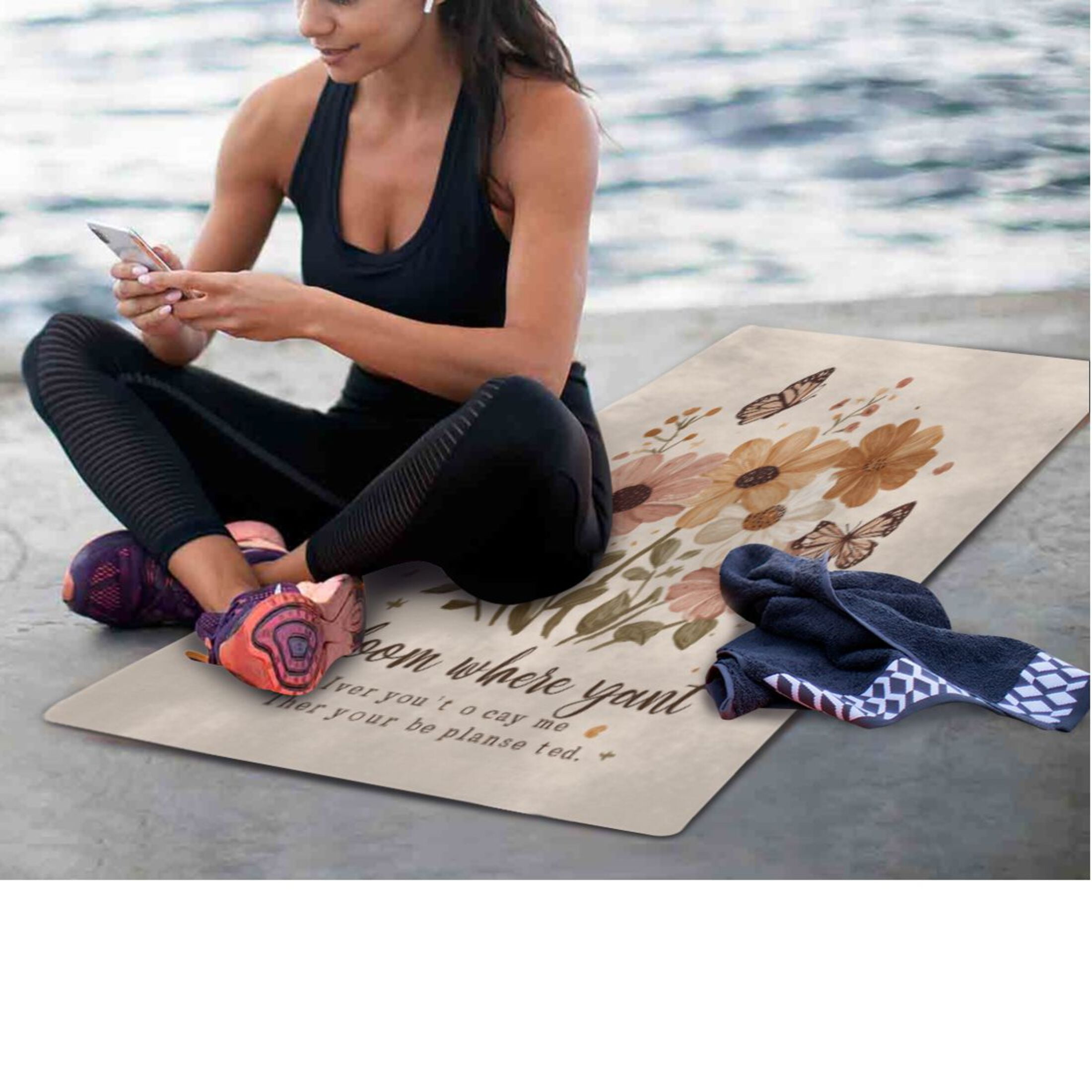 BZSMCE Yoga Mat Women Fitness Mat Floral “bloom” Pattern