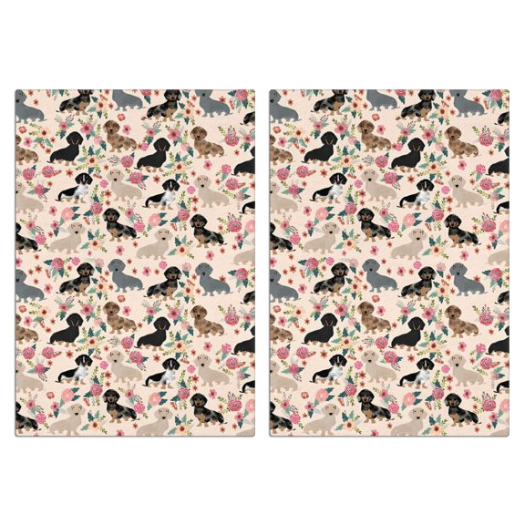2 Pcs Funny Kitchen Towels,Dachshund and Flower Microfiber Dish Towels,Kitchen Tea Towels,Kitchen Towel Set (18" X 26")
