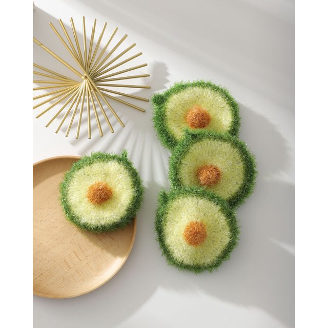 Esponja para lavar platos de ganchillo de doble capa antiarañazos, 4 Uds. (aguacate) TUNC Sencillez