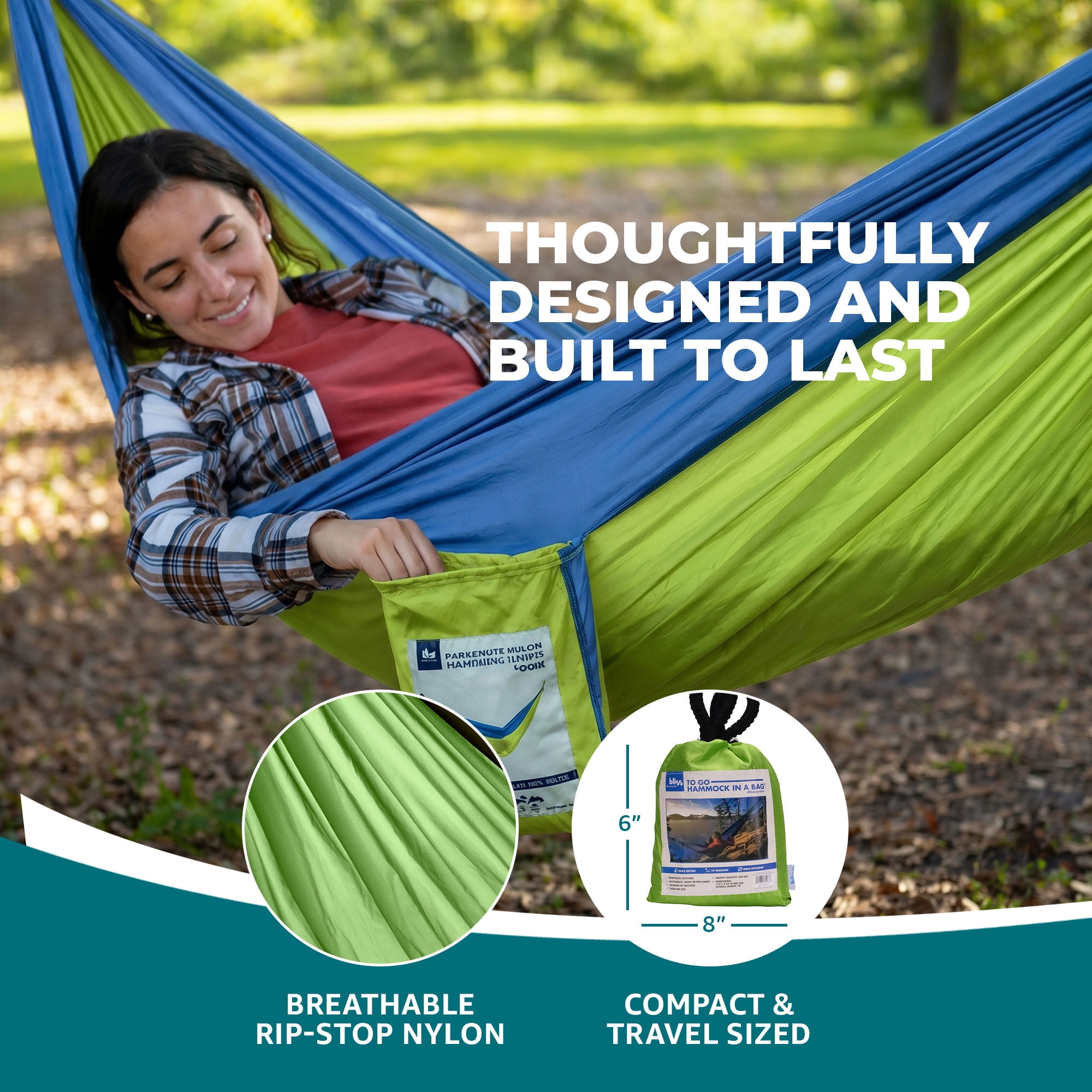 Bliss Hammocks Camping Hammock in a Bag W/ Adjustable Tree Straps, 54-inch Wide, 350 lb. Capacity (Mermaid)