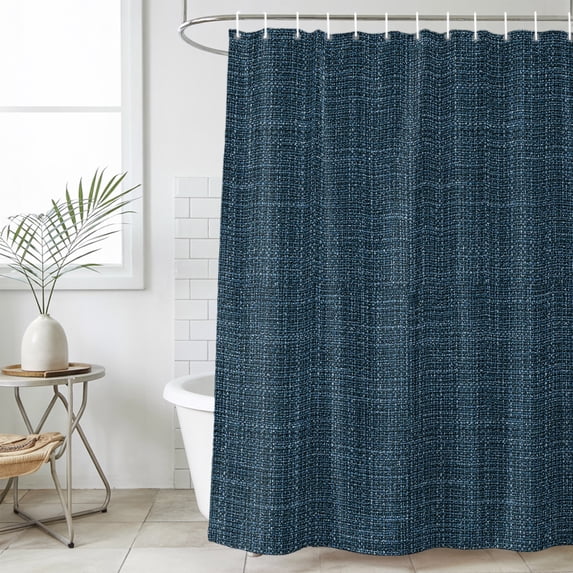 Small Stall Shower Curtain 48x72 Inch Narrow Half Size Navy Blue Bath Curtains Bathroom Decor, Rustic Farmhouse Solid Color Waterproof Fabric Shower Curtain Set with Hooks 48 Inch