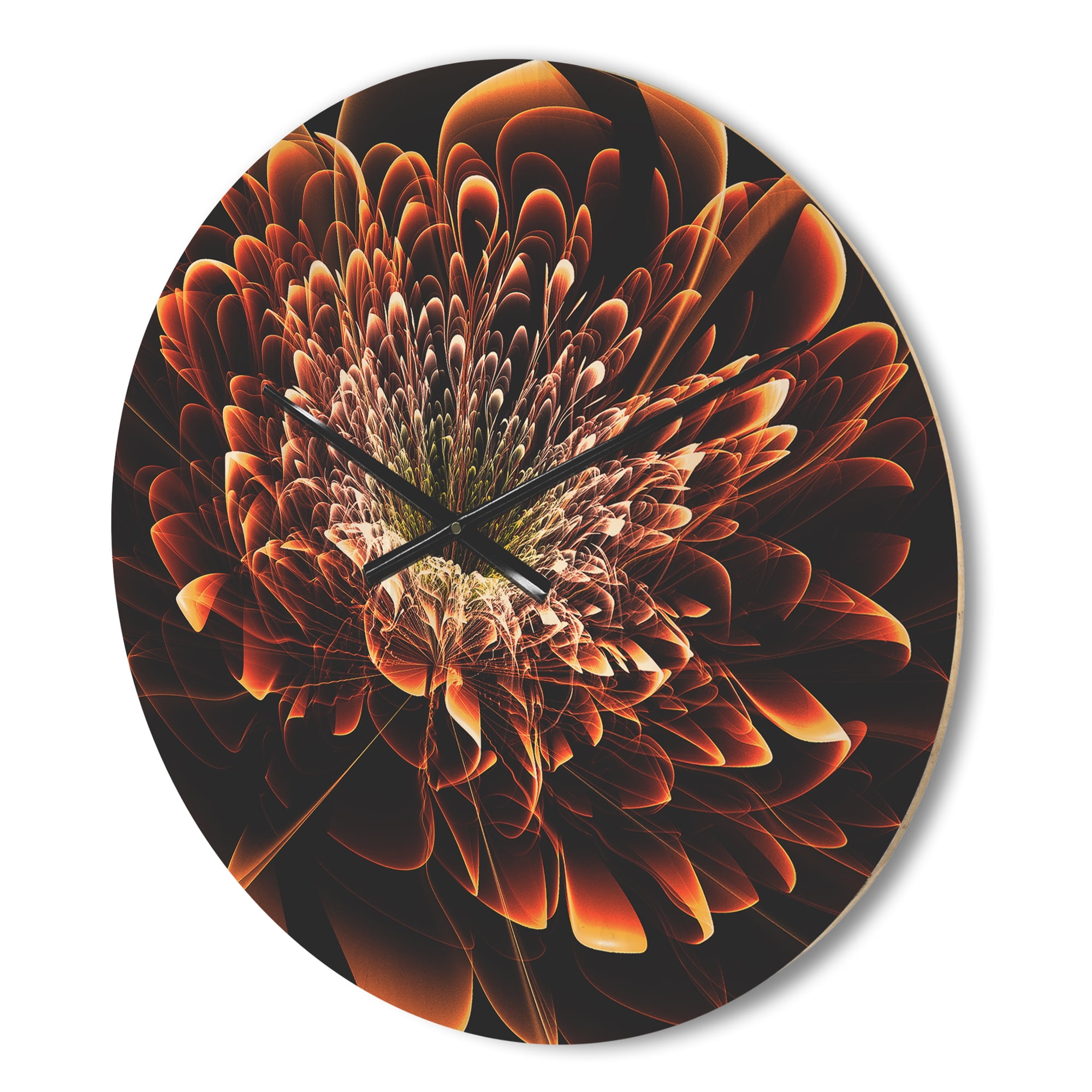 Designart 'Brown Fractal Flower On Black' Modern Wood Wall Clock