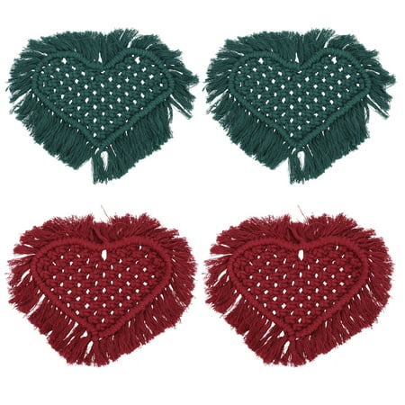 

4PCS Cotton Thread Tassel Cup Mat Hand-woven Loving Heart Tassel Coaster