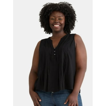 Terra & Sky Women's Plus Size Sleeve less Pintuck Top