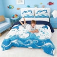 thumbnail image 3 of Manfei Cartoon Dolphin Wave Full Size Comforter Sets for Kids Boys and Girls, Cute Fish Bedding Sets, Navy Reversible 3 Pieces, 1 Comforter and 2 Pillowcases, 3 of 6
