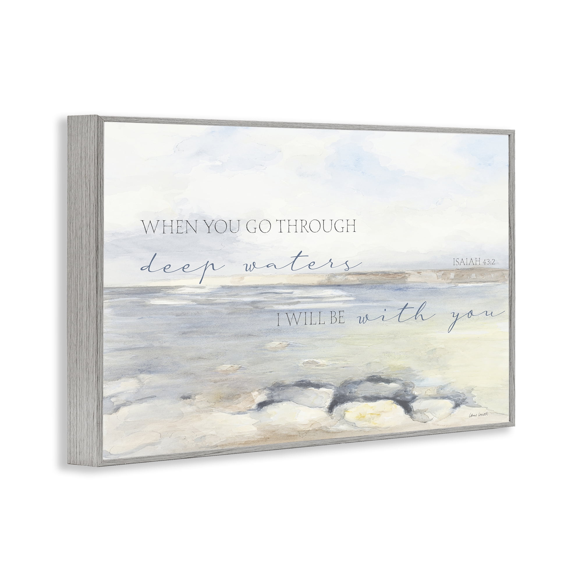 Stupell Industries Deep Waters Isaiah 43:2 Gray Framed Giclee Art, design by Lanie Loreth