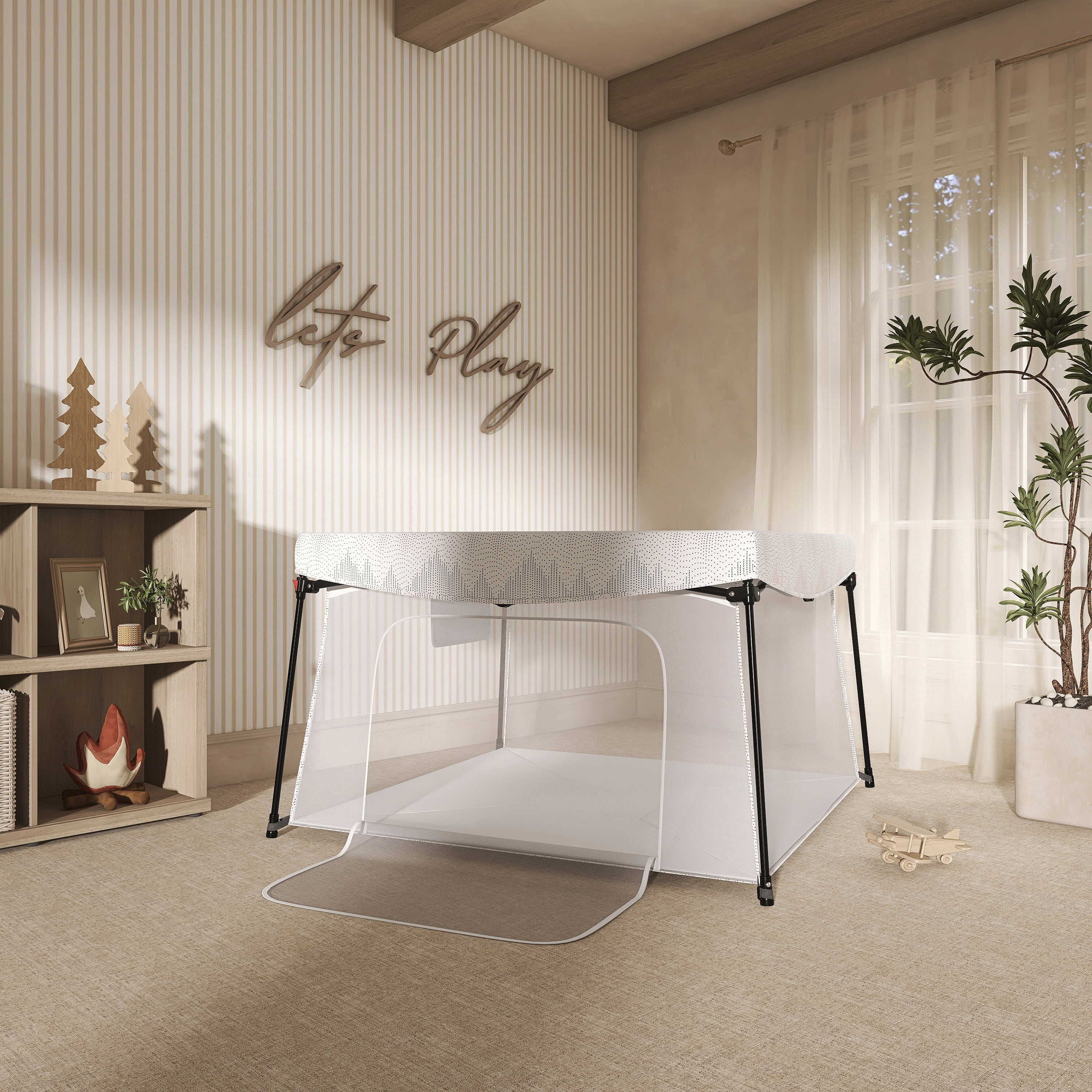 Dream On Me Ziggy Square Playpen with Canopy, Dove White, (Model # 4434-DW)