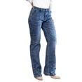thumbnail image 2 of Women's mid-high waist multiple pockets line splicing rolled edge fashion jeans, 2 of 4