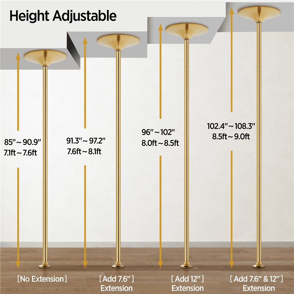 Renwick Portable Dance Pole Height Adjustable 7'-9' Gold