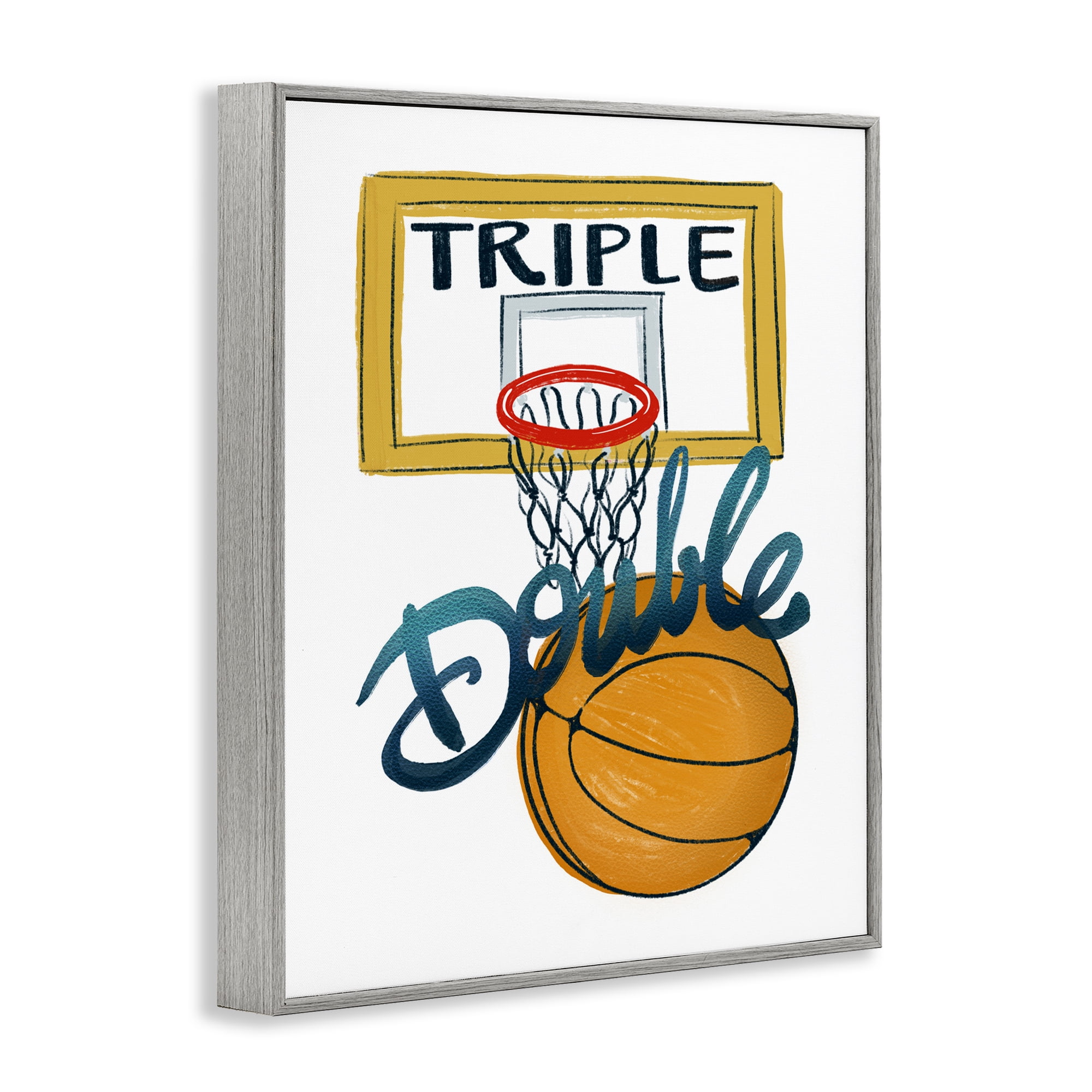 Triple Double Basketball Gray Framed Giclee Art, design by Connie Summers