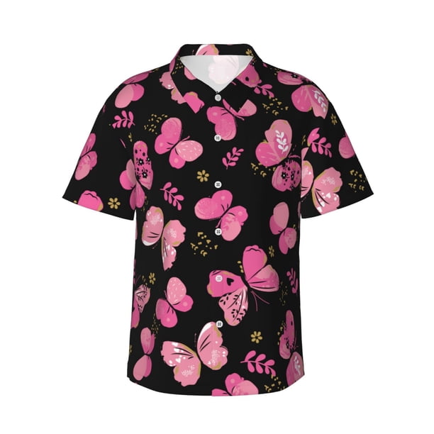 Balery Girl Butterfly Camisas hawaianas de manga corta para hombre, camisas playeras de corte holgado, camisas de vacaciones con botones,X-Large