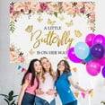 thumbnail image 4 of Pink Floral and Golden Butterfly Baby Shower Backdrop, 4 of 6