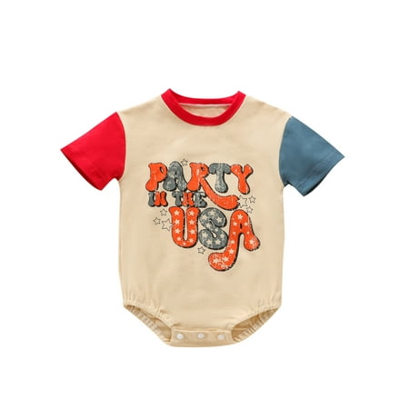 

Qtinghua Infant Baby Boy Girl 4th of July Outfits USA Oversized Romper Bodysuit Clothes Sunsuit