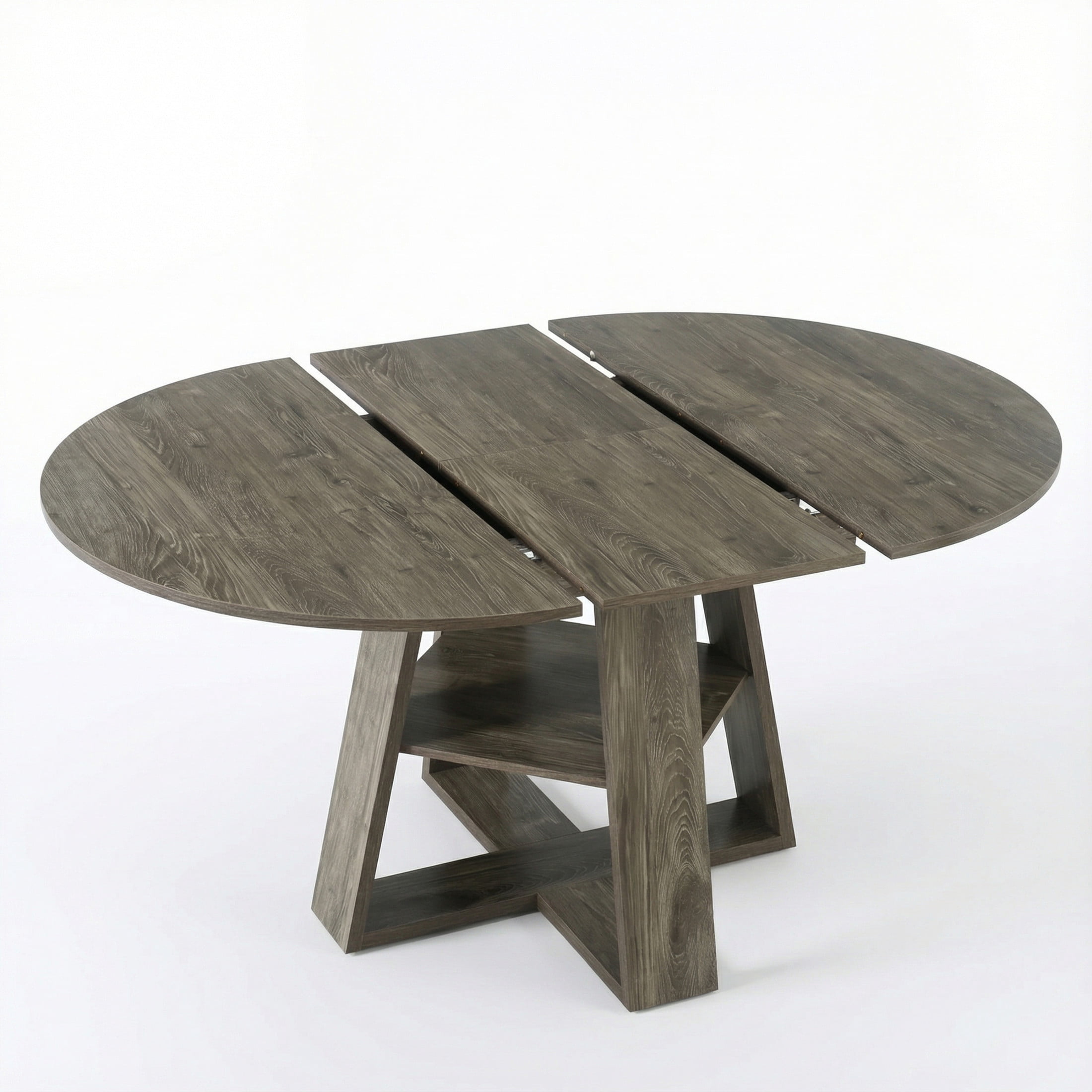 Noble House 43.3 - 59 Inch Extendable Round Dining Table with Storage Shelf, Natural