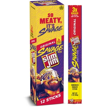 Slim Jim Savage Original Flavor Smoked Meat Snack Sticks, 6g Protein Per Serving, 3 oz. 12-Count