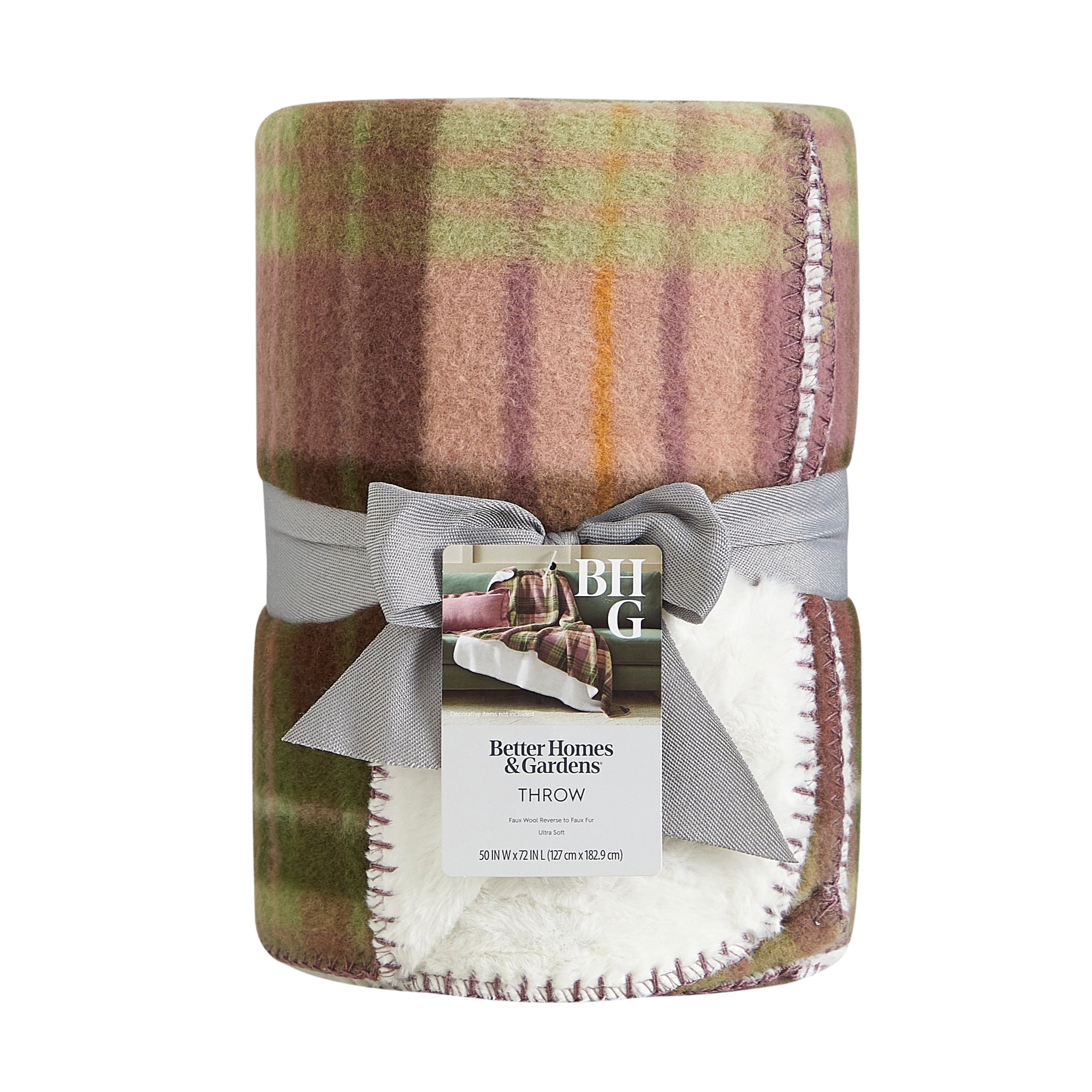 Better Homes & Gardens Violet Plaid Faux Wool Reverse to Faux Fur Throw, 50" x 72"