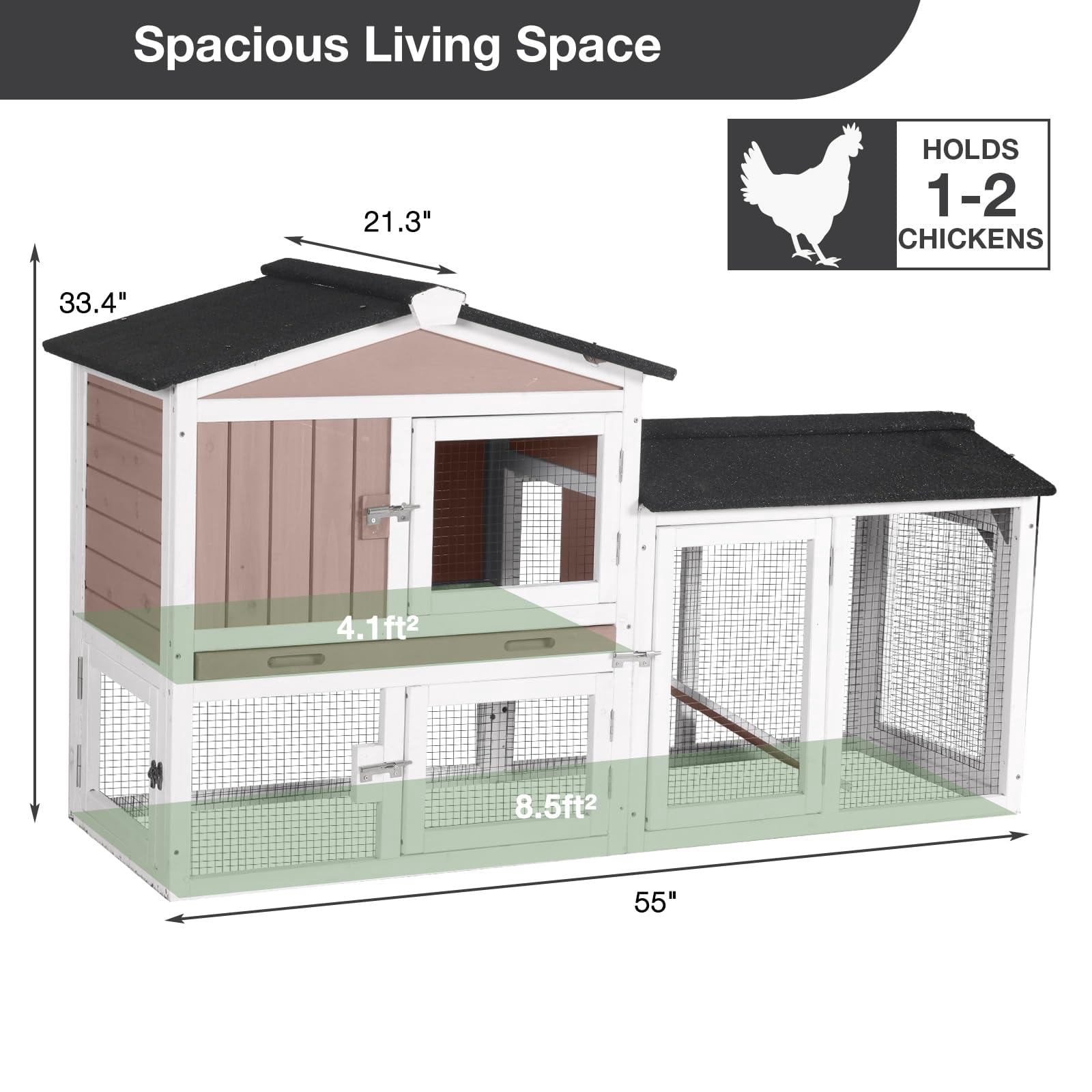 Aivituvin Chicken Coop for 1-2 Chickens, Expandable Wooden Duck House Outdoor Hen House Poultry Quail Cage, Brown