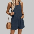 thumbnail image 2 of YABCSAZ Jumpsuits for Women Sleeveless Round Neck Short Jumpsuit Summer Romper Solid Color One Piece Bodysuit Casual Outfits Loose Shorts Trendy Jumpsuits Jeans with Pockets, 2 of 6