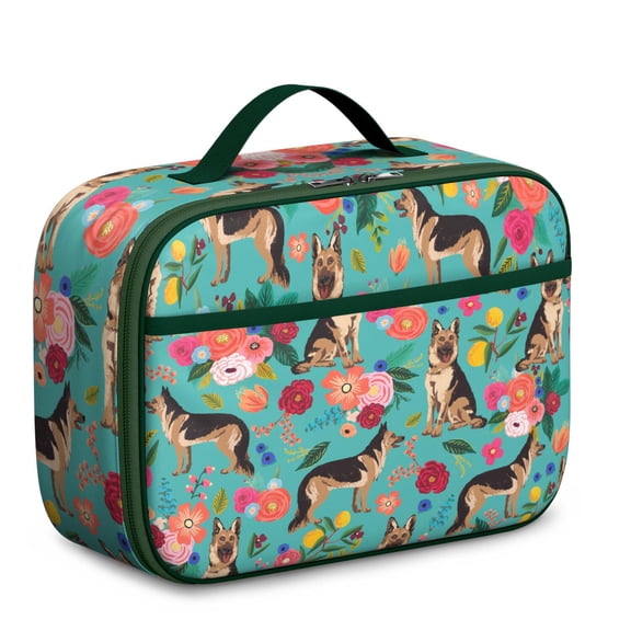 Dogs and Flowers Print Lunch Bag – Watercolor Dog Artwork Hand-drawn Dog Graphic Insulated Lunch Box for Preschool