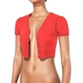 thumbnail image 2 of BODOAO Women's Cropped Bolero Cardigan Short Sleeve V-Neck Basic Classic Casual Button Down Knit Soft Sweater Top Short Sleeve Cropped Button Down Sweater Solid Color Snap Top Watermelon Red M, 2 of 3