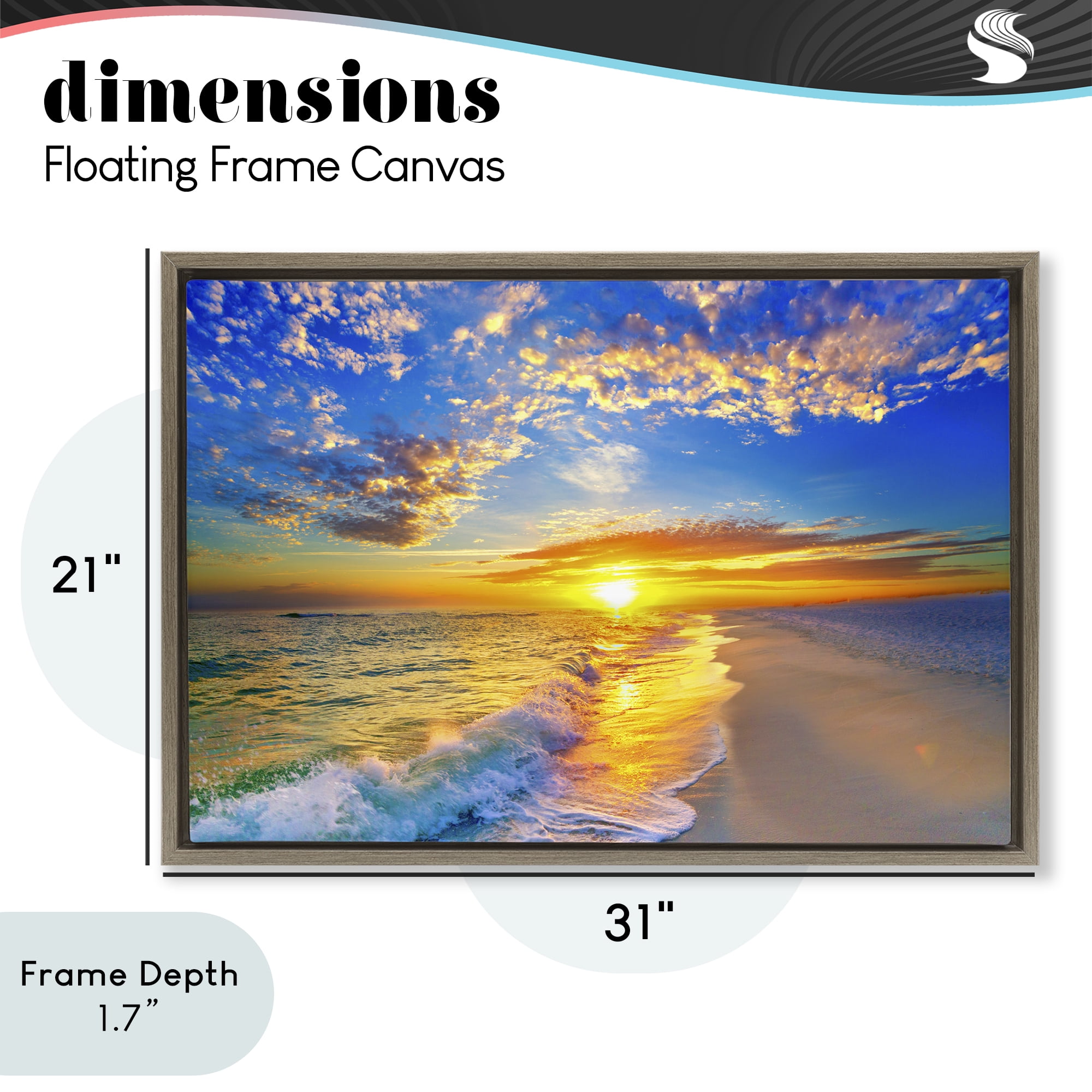 Stupell Industries Golden Sunset Beach Blue Sky Brown Framed Floater Canvas Wall Art, design by Eszra Tanner
