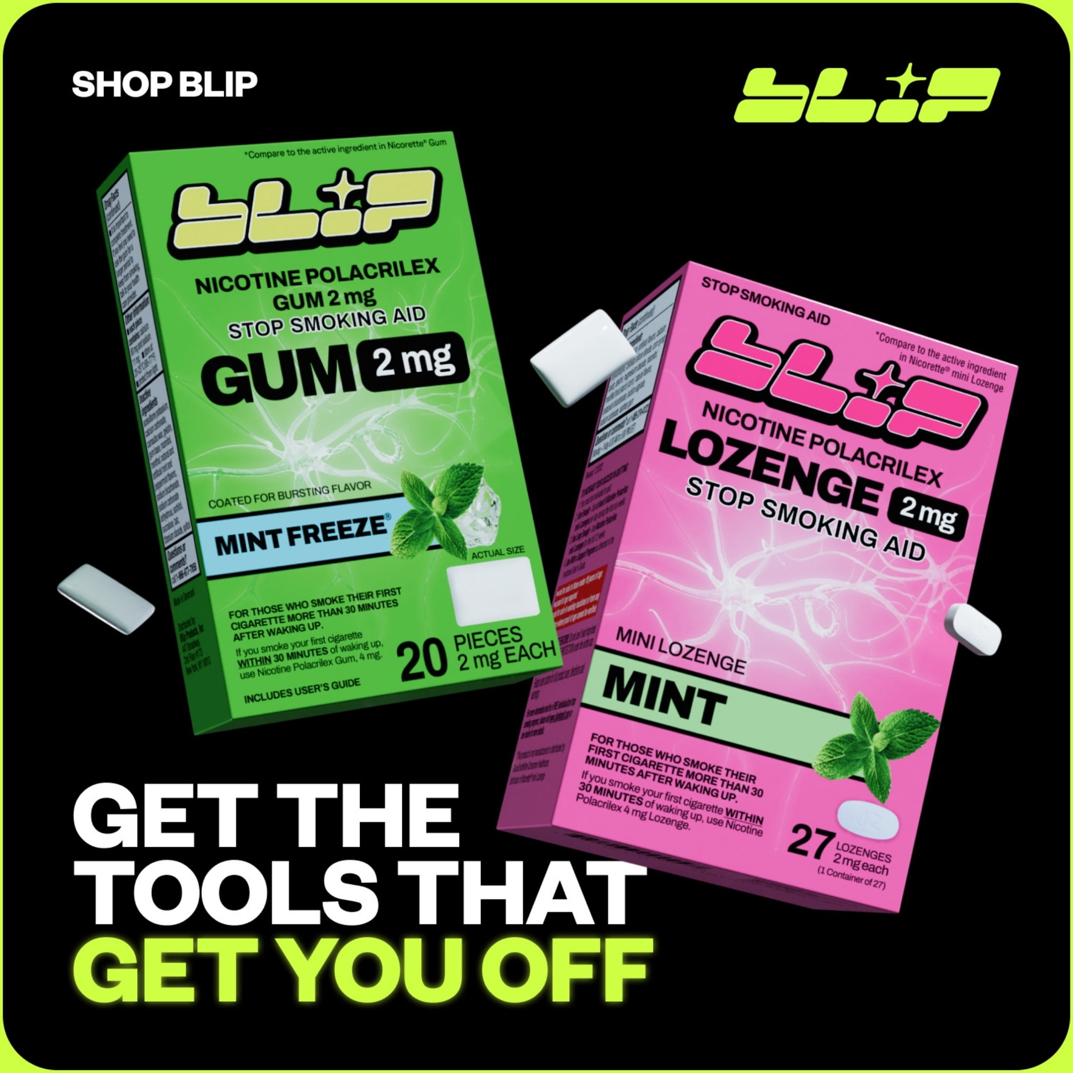 (3 pack) Blip Nicotine Gum, 4 mg, Mint Freeze, 20 Count