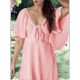 thumbnail image 5 of Vestido Mini Elegante con Escote en V Profundo y Lazo en Color Rosa XL, 5 of 8