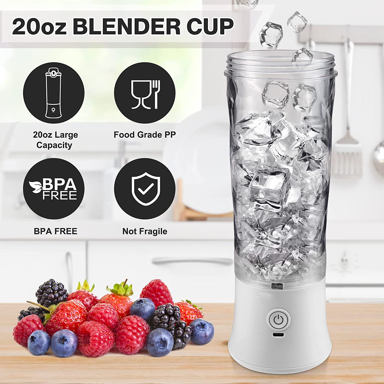 Portable Blender for Shakes and Smoothies 20 Oz, Waterproof Personal Blender  USB Rechargeable with 6 Blades and Travel Lid for Kitchen, Office, Gym &  Travel (Carbon Black) - Yahoo Shopping