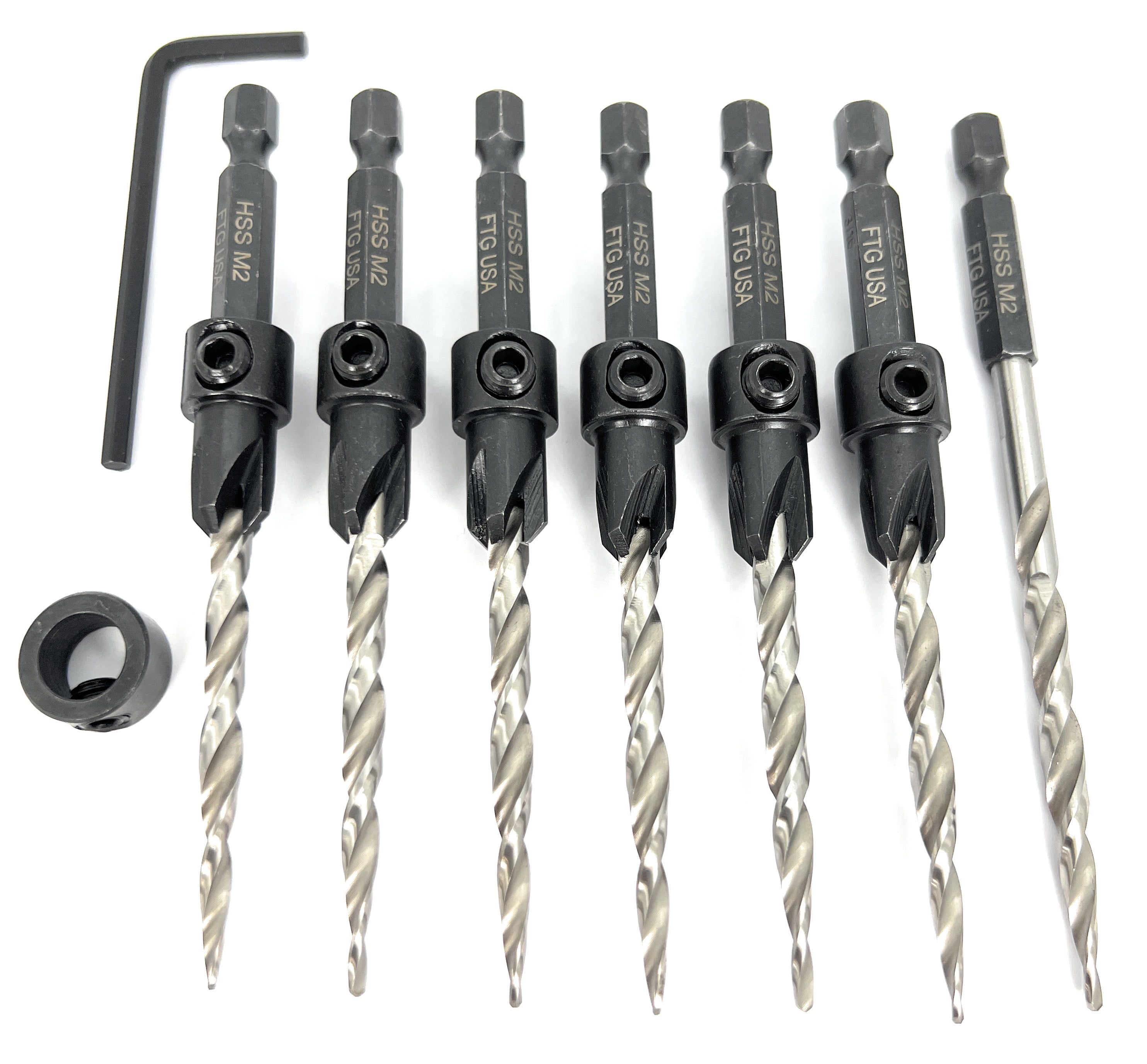 FTG USA Countersink Drill Bit Set 6 Pc #10 (3/16"), 1 Replacement Countersink Bit