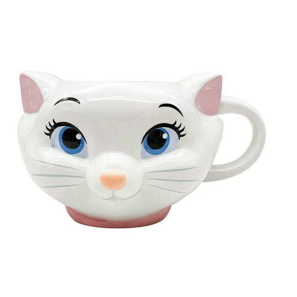 Taza Grande Cerámica 3D, Colección Disney Cabeza Marie con Moño Rosa de los Aristogatos, Capacidad 591 ML