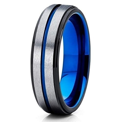 Silly Kings Jewelry 6mm Gray Tungsten Wedding Band - Blue Tungsten Ring - Black Tungsten (5)