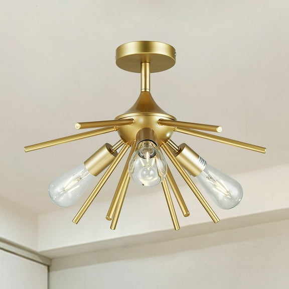 Warehouse of Tiffany WSD027 Tyra 18 in. 3-Light Indoor Gold Finish Semi-Flush Mount Light with Light Kit