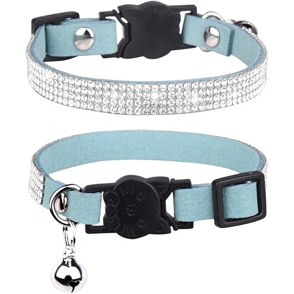 Mumup Dog Cat Collar Breakaway with Bell - Bling Rhinestone Dog Cat Collar - Soft Safe Adjustable Shining Collar for Small Puppy Girl 1Pack