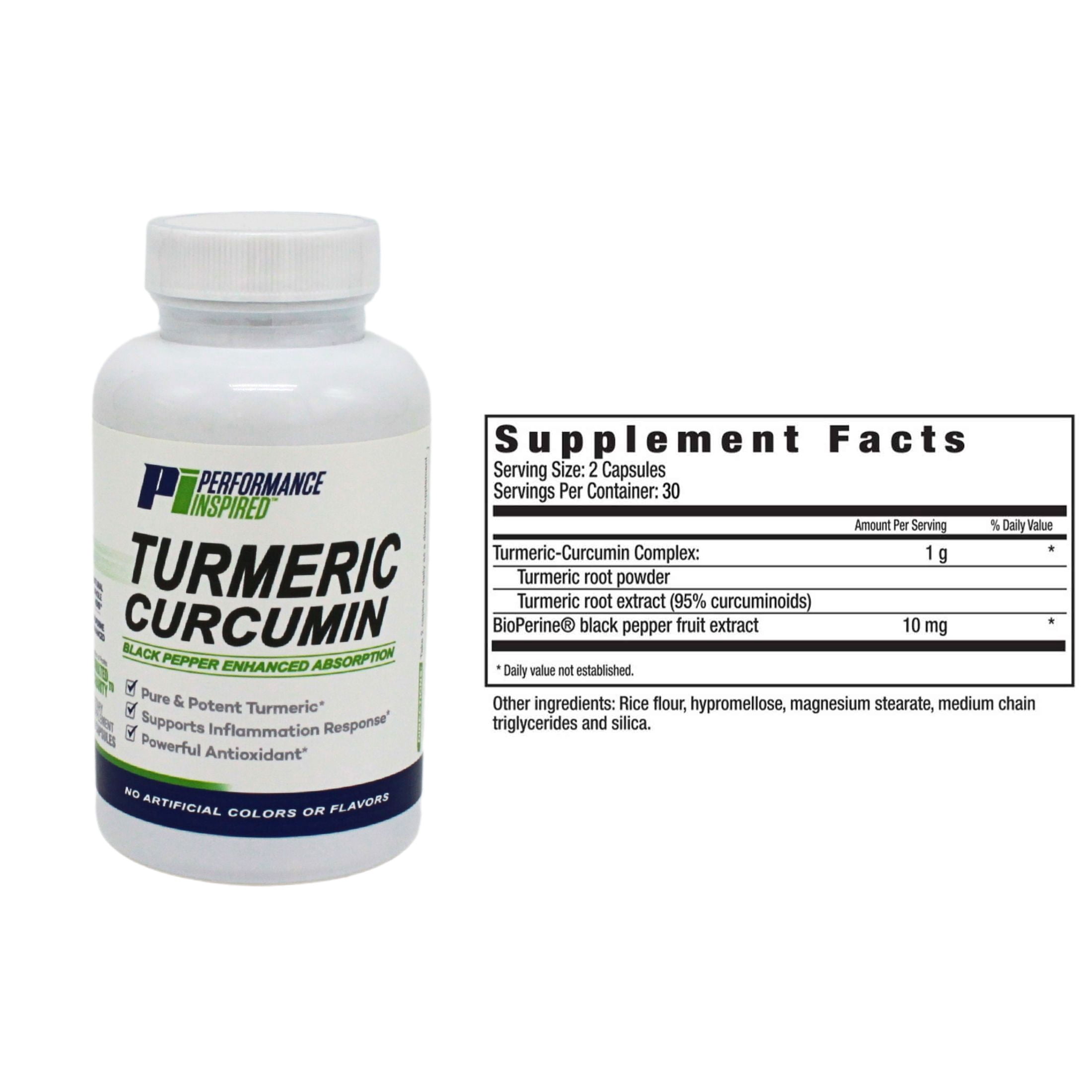 Performance Inspired Nutrition - Turmeric Curcumin All-Natural Capsules – Joint & Inflammatory Support - Black Pepper & Antioxidants – 60 Count