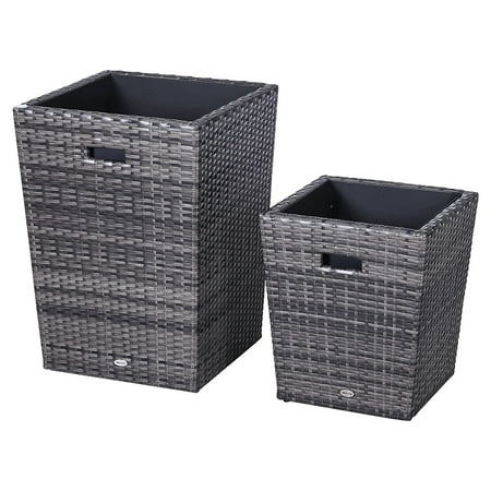 Veryke Outdoor Indoor Square Rattan Flower Pot,Garden Plastic Small Large Size Plant Pot,Grey ...