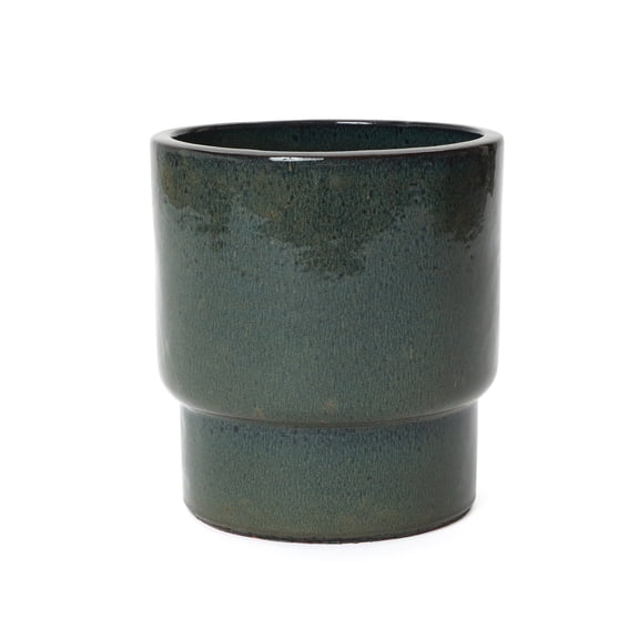 LuxenHome 12" Dia Deep Green Round Ceramic Planter Pot, Modern Indoor Outdoor Pot for Plants with Drainage