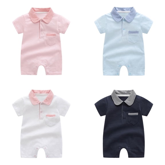 WUANDIXFA Baby Boy Summer Clothes Short Sleeve Dress Shirt Romper Button Jumpsuit Gentleman One Piece Outfit (White, 0-3 Months)