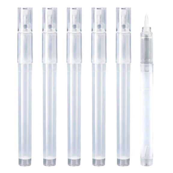 Fillable Marker Pen Set with Clear Barrels and White Brush Tip, 6 Empty Pen for Sketch Practices, Note Coding and Desk L