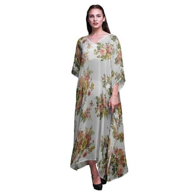 Bimba Kaftan de Plage Floral, Paréo de Bikini, Robe Maxi pour Femmes, Long Caftan-S-L