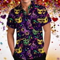 thumbnail image 2 of Mardi Gras Outfit for Men Button Down Short Sleeve Shirts Feathers Graphic Tee Funny Novelty Shirts Casual Collared Blouses, 2 of 6