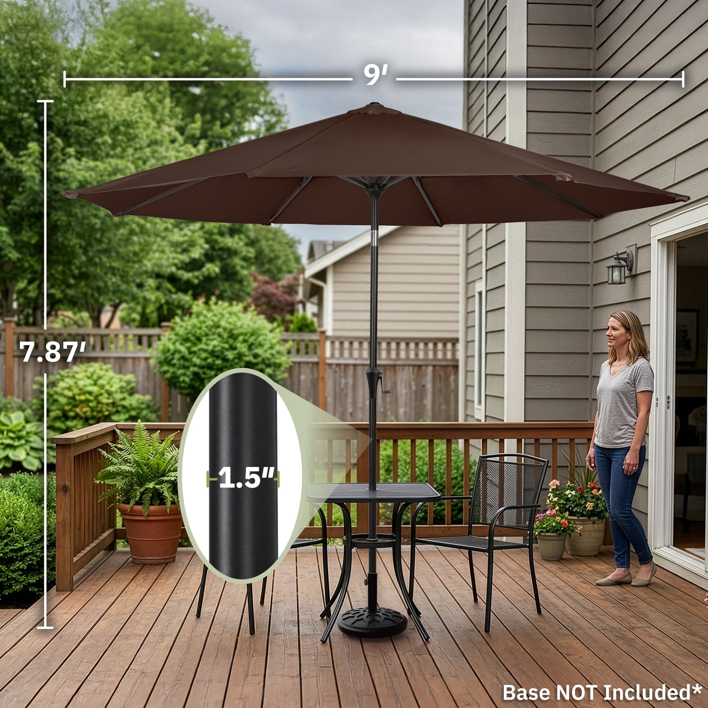 Villacera 9FT Outdoor Patio Umbrella Shade with Auto Tilt, Brown
