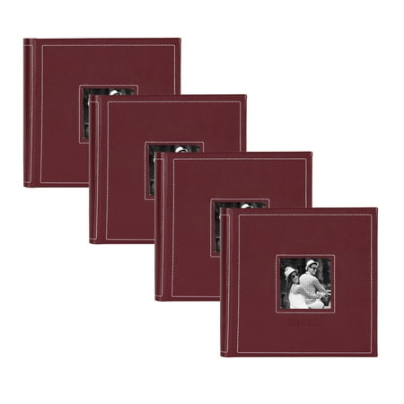 Large Square Album - DesignOvation Debossed Faux Leather Square Photo Album - Set of 4