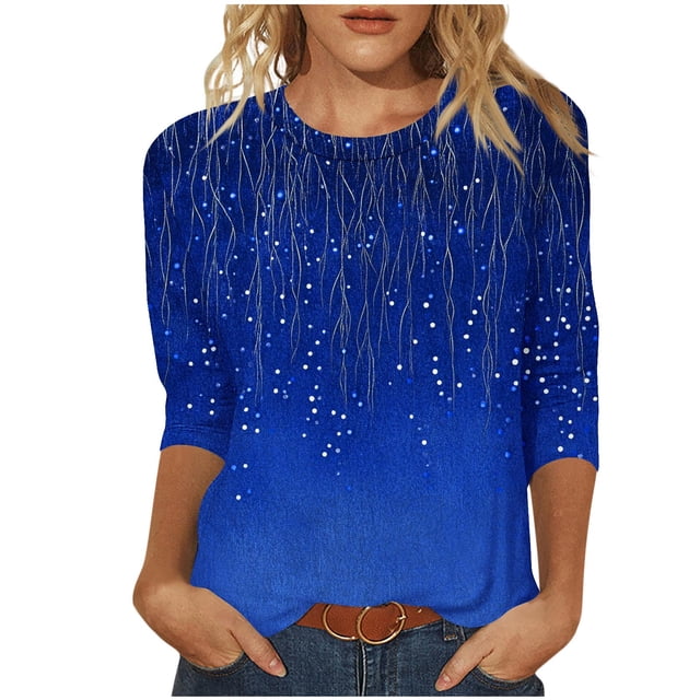 Staron Chemises pour Femmes Été Liquidation à Moins de 5 $ T-Shirts Basiques Col Rond Chemises Manches 3/4 Imprimé Floral Blouses Amples