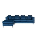 thumbnail image 2 of Ryan Deep Blue Velvet Reversible Sectional Sofa Chaise with Nail-Head Trim, 2 of 3