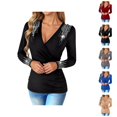 thumbnail image 1 of Womens Long Sleeve Tops 2026 Spring Trendy V Neck Rhinestone Shiny T Shirts Y2K Going out Tops Clubwear, 1 of 7