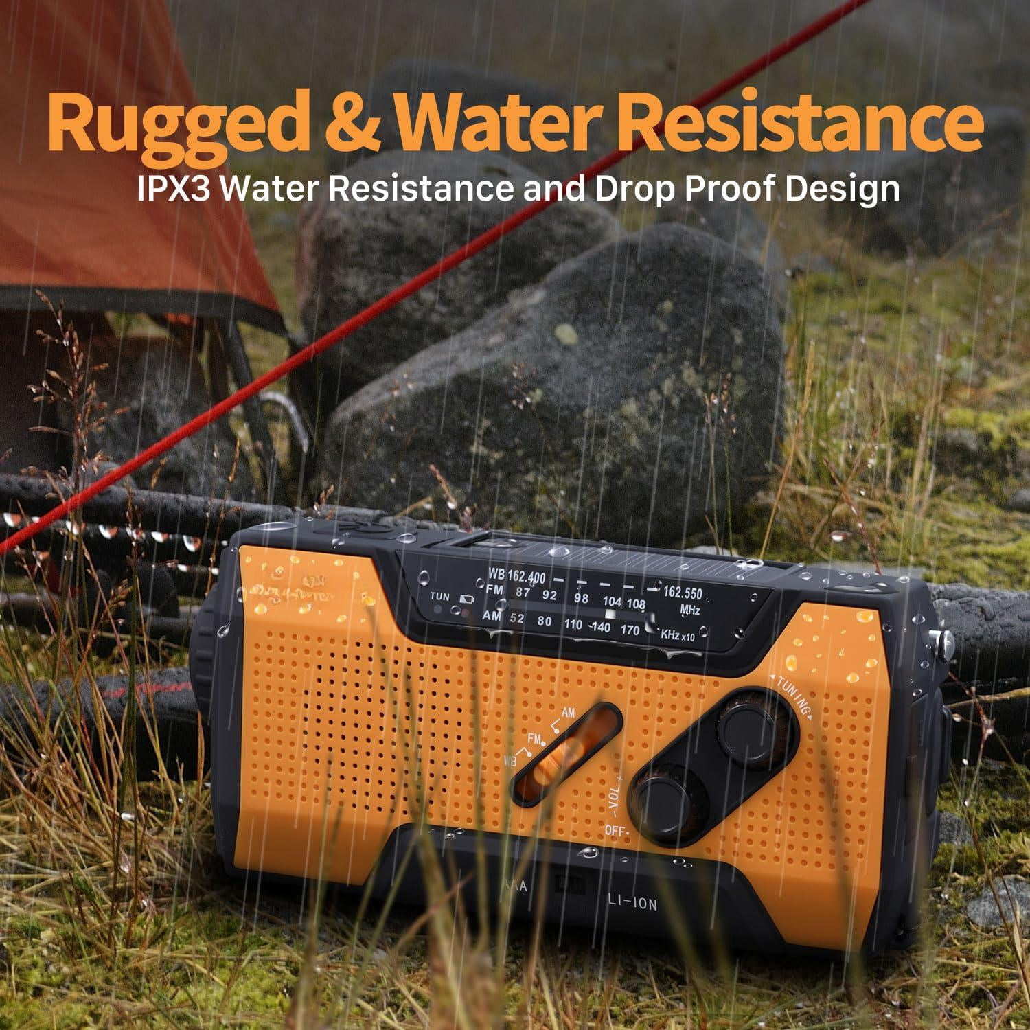 Noaa Emergency Weather Radio A1 7400mwh Portable Power  Am/fm Usb/solar/hand Crank Charging Operated Sos Alarm & Flashlight For Indoor/outdoor - Orange