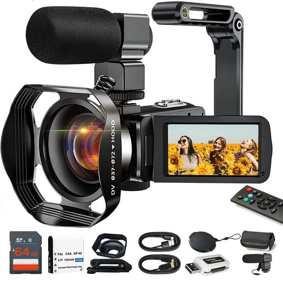 KLIOMAX 4K Video Camera Camcorder 48MP Auto Focus Vlogging Camera for YouTube 60FPS 18X Zoom Digital Video Camera with WiFi, Webcam, Mic, Stabilizer, 64GB SD Card, Card Reader, Remote Control